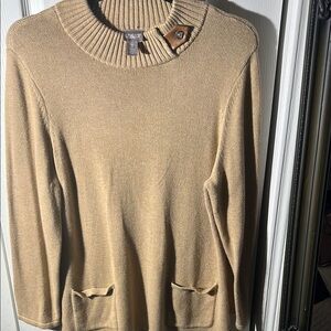 Chico's Camel Cowl Neck Sweater with Button Accent